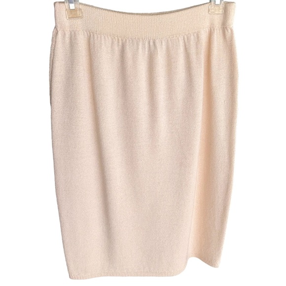 ST. JOHN Evening Wool Blend Knit Ivory Elasticized Midi Skirt Women’s Size 4 - Picture 4 of 9
